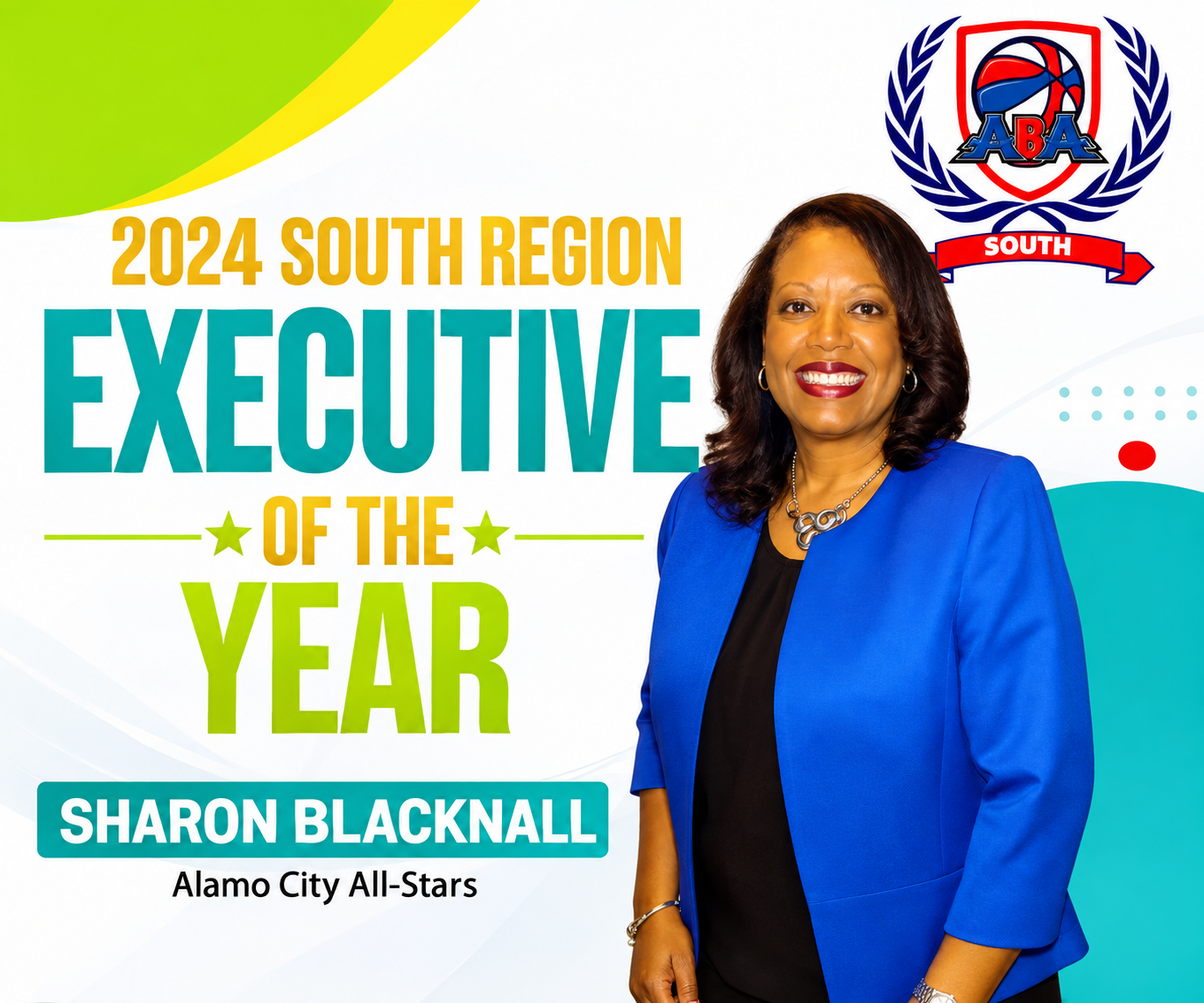 2024 South Region Executive of the Year award presented to Sharon Blacknall, Alamo City All-Stars, ABA South Region