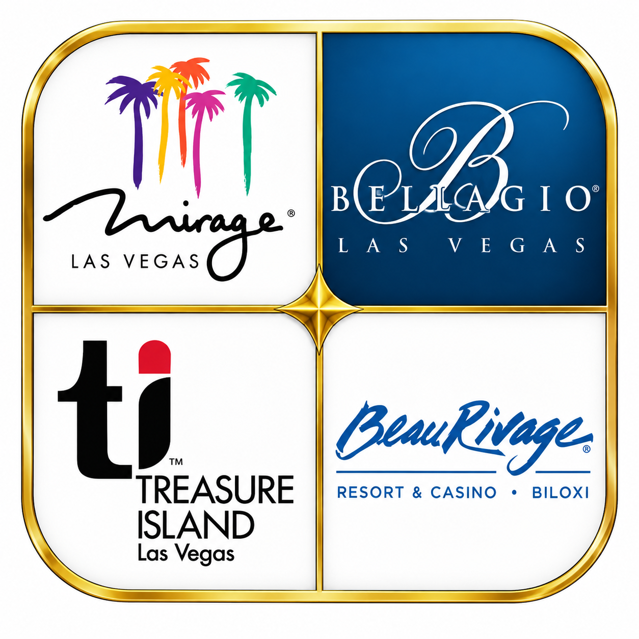 Mirage, Bellagio, Treasure Island and Beau Rivage logos